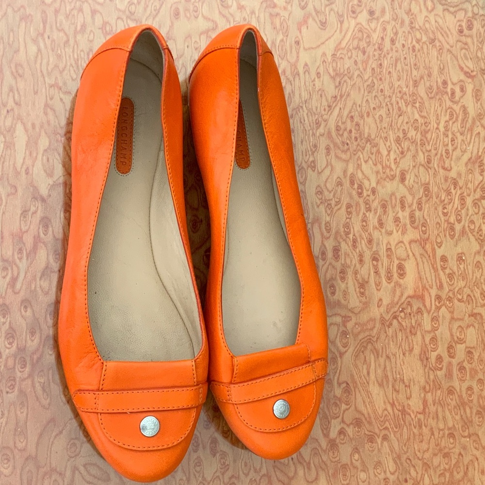 Longchamp Orange Leather Flats